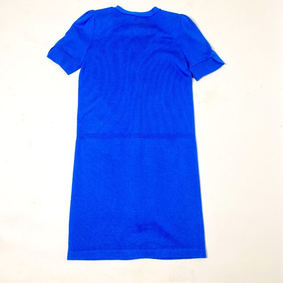 Vintage Blue Dress , Button down knit midi with faux pockets - Picture 5 of 5